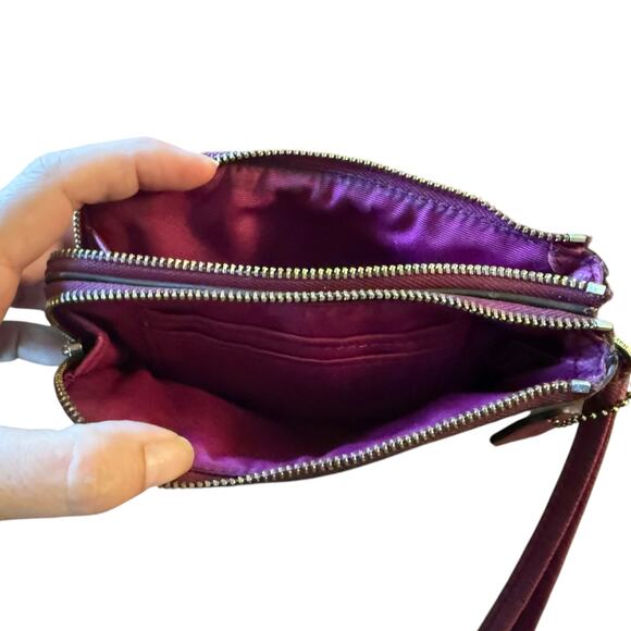 Coach Double Zip Brown & Fuchsia Wristlet Wallet - Picture 7 of 9
